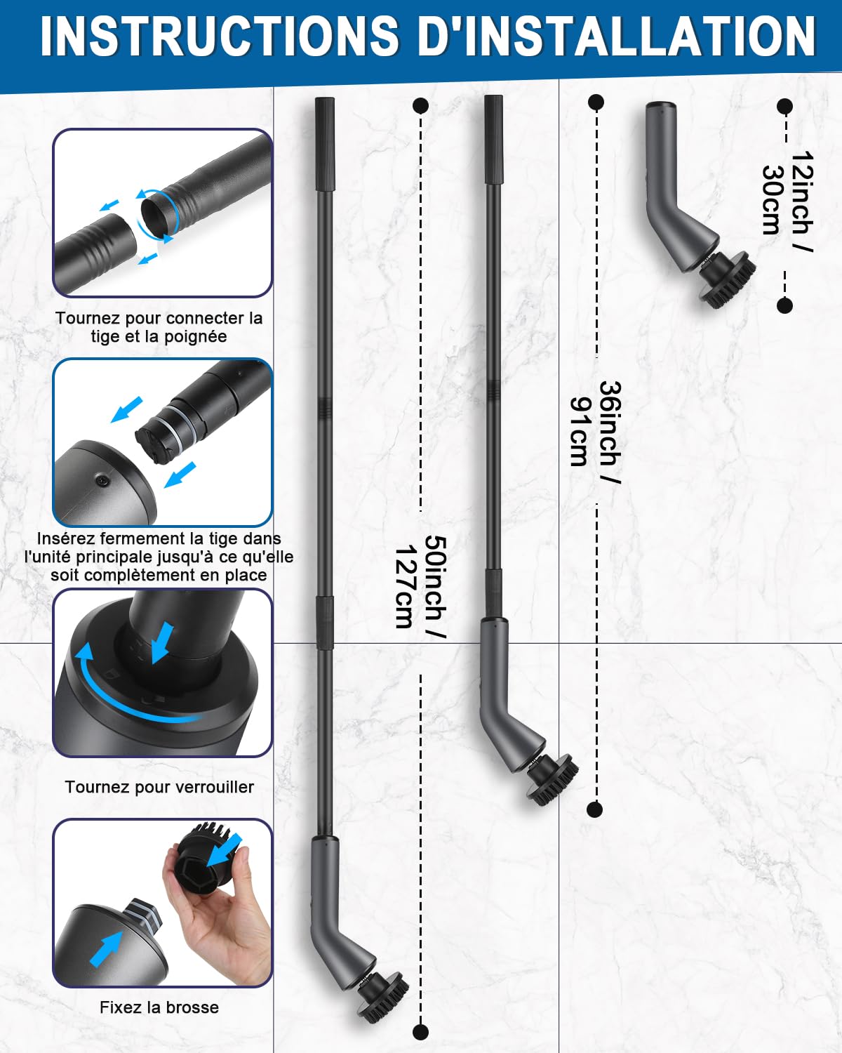 Brosse Nettoyage Electrique, [IPX7 Imperméable] Homtronics Brosse Menage Electrique,Conception Pliant, avec Tige TéLescopique et TêTes de Accessoires pour Salle De Bain,Voiture,