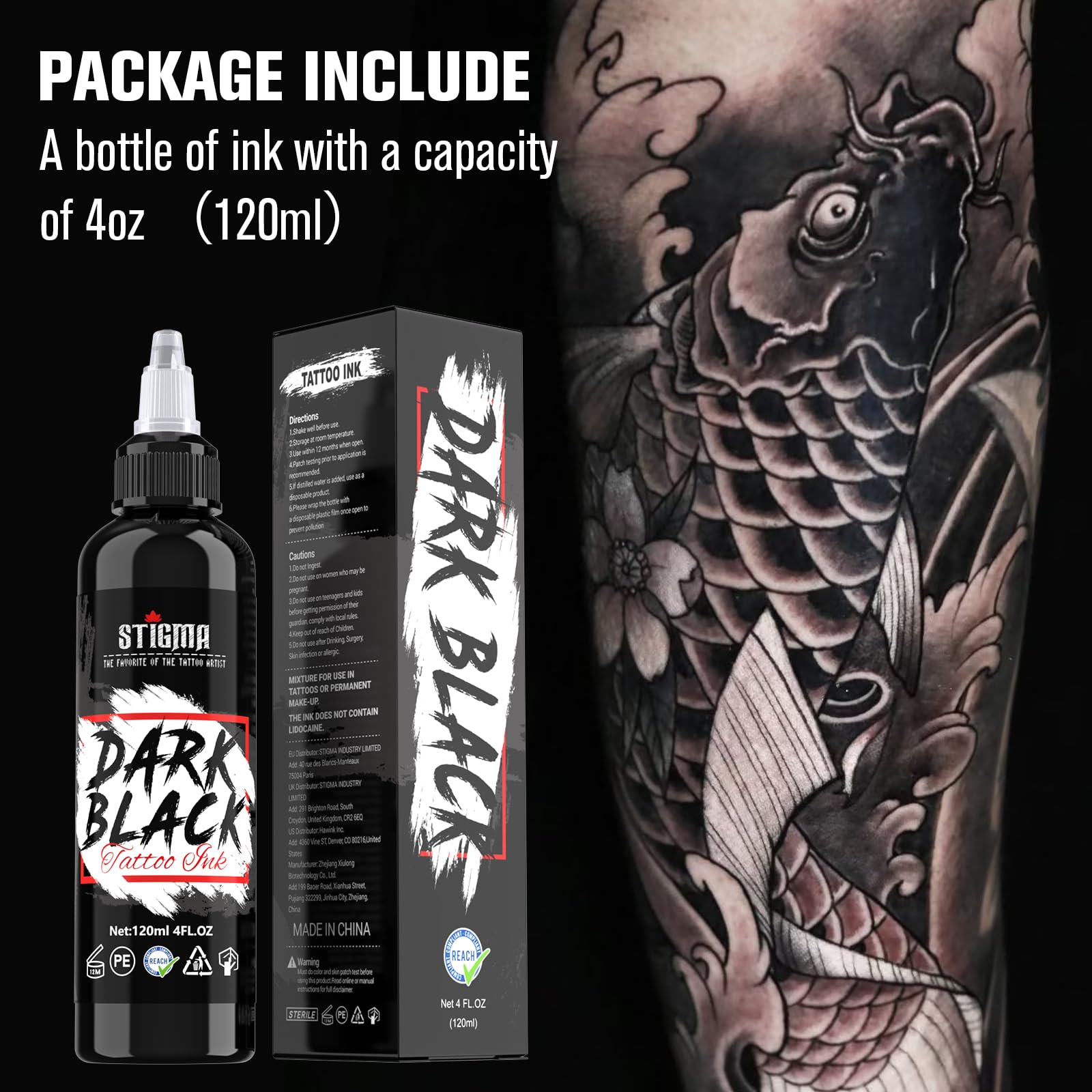 STIGMA 4oz/120ml Tattoo Ink Dark Black Permanent Tattoo Pigment Professional Supply for Lining & Shading - Image 3