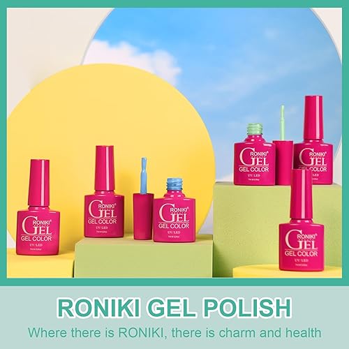 Miniatura 6 de RONIKI Juego de esmaltes de uñas de gel pastel, 6 colores para primavera y verano, popular macarrón, morado, rosa, amarillo, azul, verde, kit de