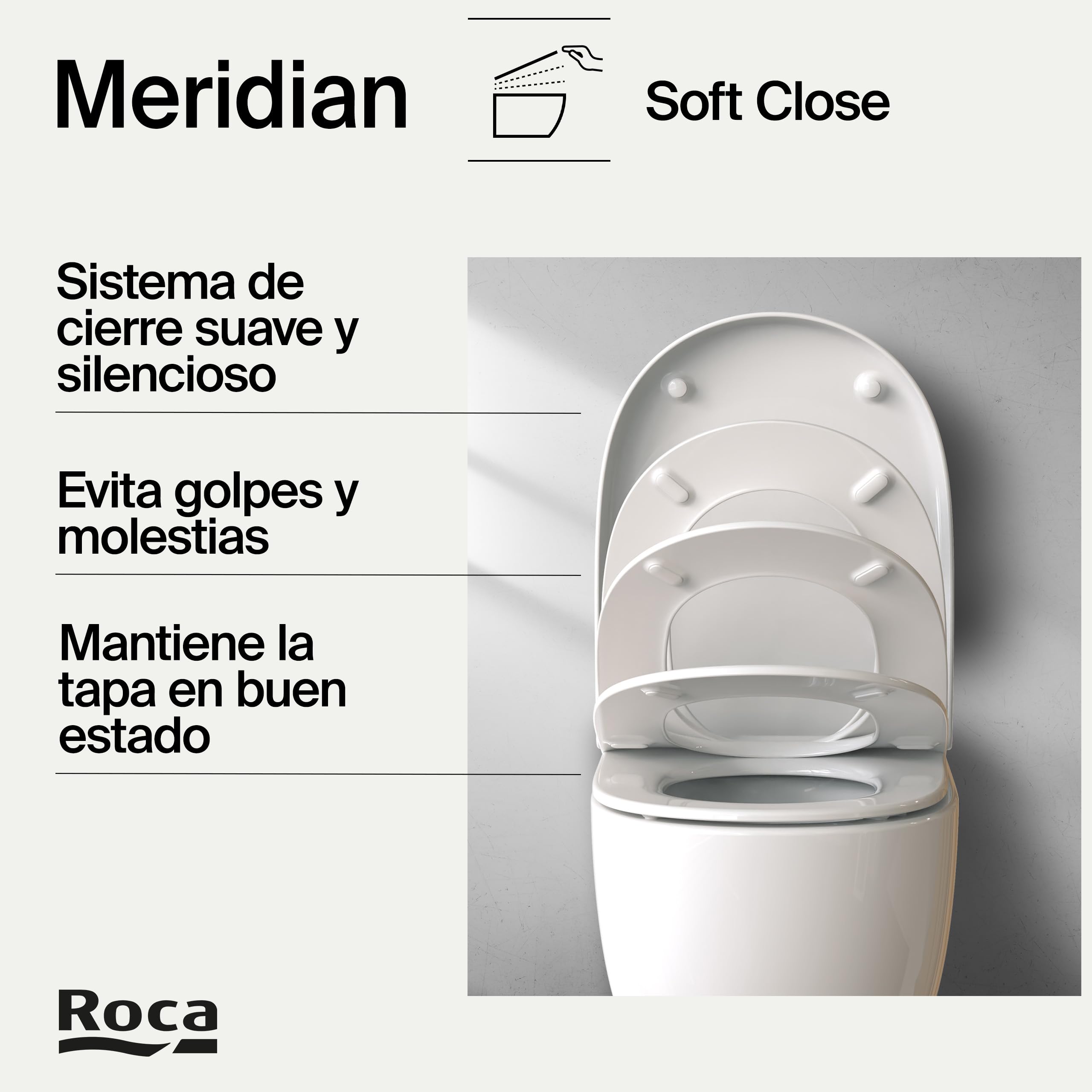 Roca Meridian - Tapa y asiento de Supralit para inodoro compacto con caída amortiguada, tapadera de WC original con ajuste perfecto, recambio de tapa de váter resistente, blanco, A8012AC00B