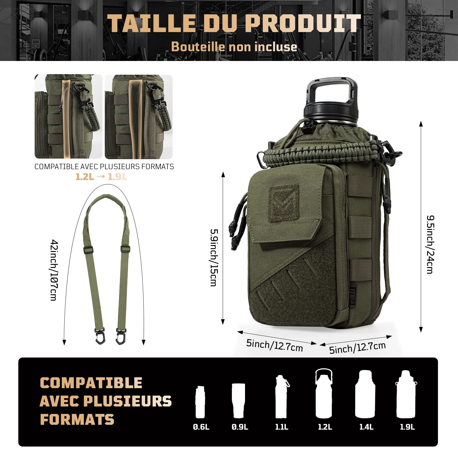 Sac Porte Bouteille Magnétique pour Salle de Sport 1–2L – Sacoche Gourde avec Clip Aimanté Puissant, Poche Téléphone, Bandoulière Réglable, Rembourré (sans gourde)