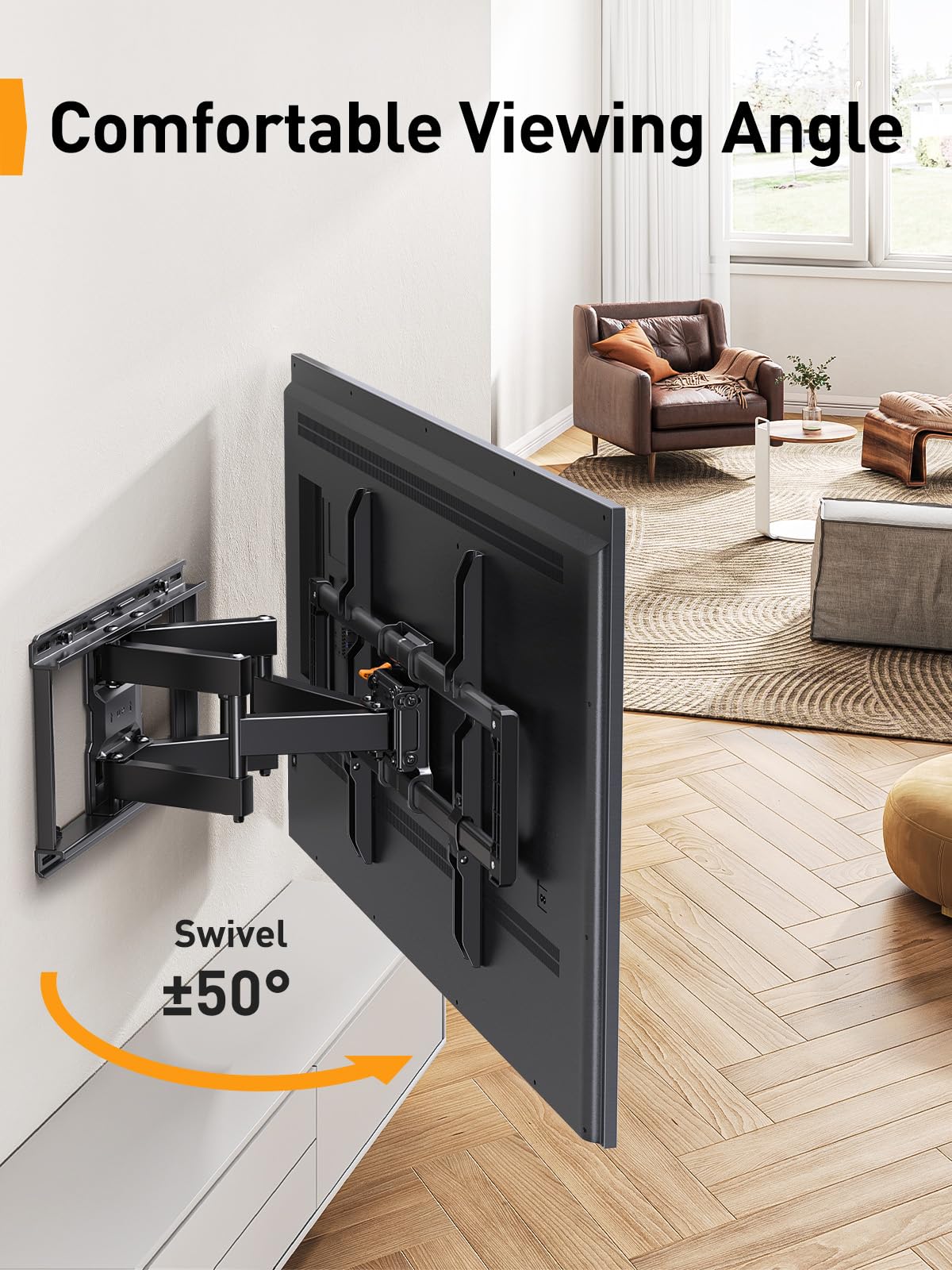 Perlegear Full-Motion Supporto TV Parete 42-90 Pollici fino a 68 kg, Supporto TV con 2 braccio articolato, Inclinazione, Rotazione, Estensione e Livellamento senza Attrezzi, VESA max 600x400 mm, PGLF8