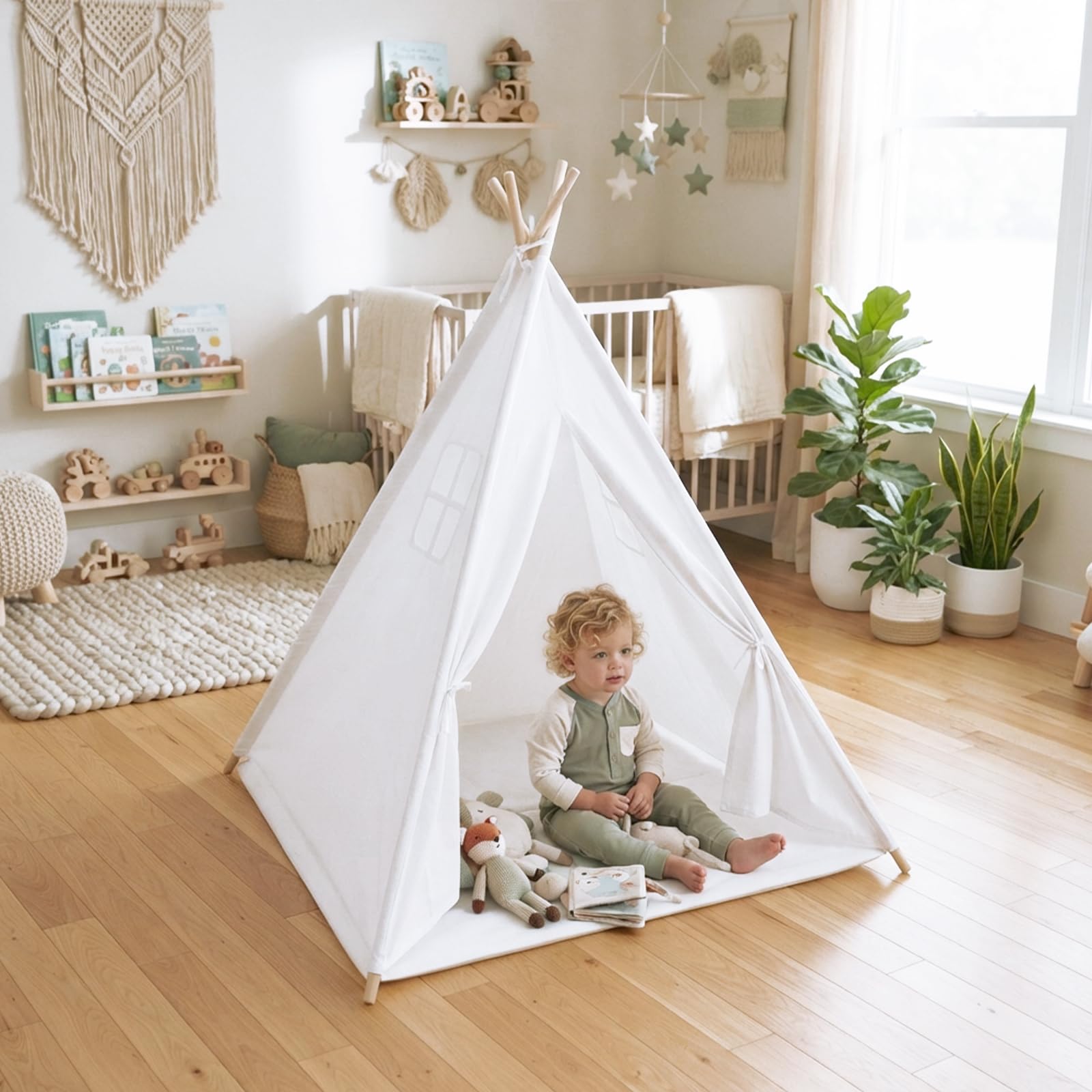 Tenda teepee pieghevole per bambini, tenda da gioco con catena luminosa