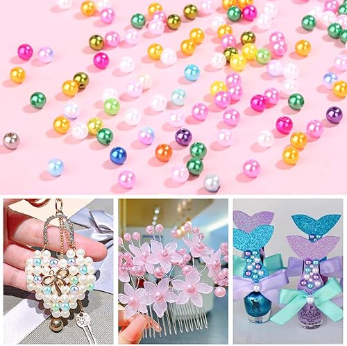 Miniatura 8 de 4500 cuentas de perlas de 0.236 pulgadas para hacer pulseras, 56 colores, cuentas de perlas brillantes, cuentas pequeñas redondas para pulseras de