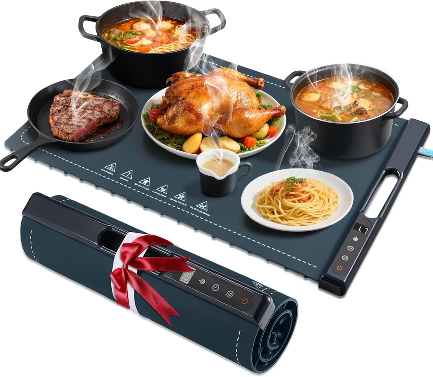Food Warming Tray,10-Second Fast Heating,7 Temperature Settings with Timer & Overheat Protection.Warming Trays for buffets Party & Daily Use, Flexible Storage,Keeps Food Warmers and Fresh (Dark Blue)