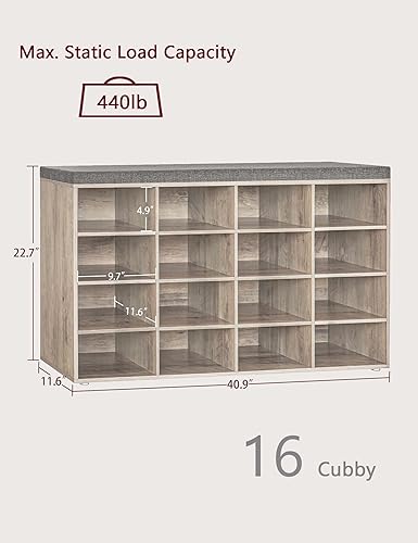 Miniatura 124 de DINZI LVJ Banco organizador de zapatos con cojín, zapatero de 9 cubos y estantes ajustables, multifuncional, para salas de estar, dormitorio, Gris