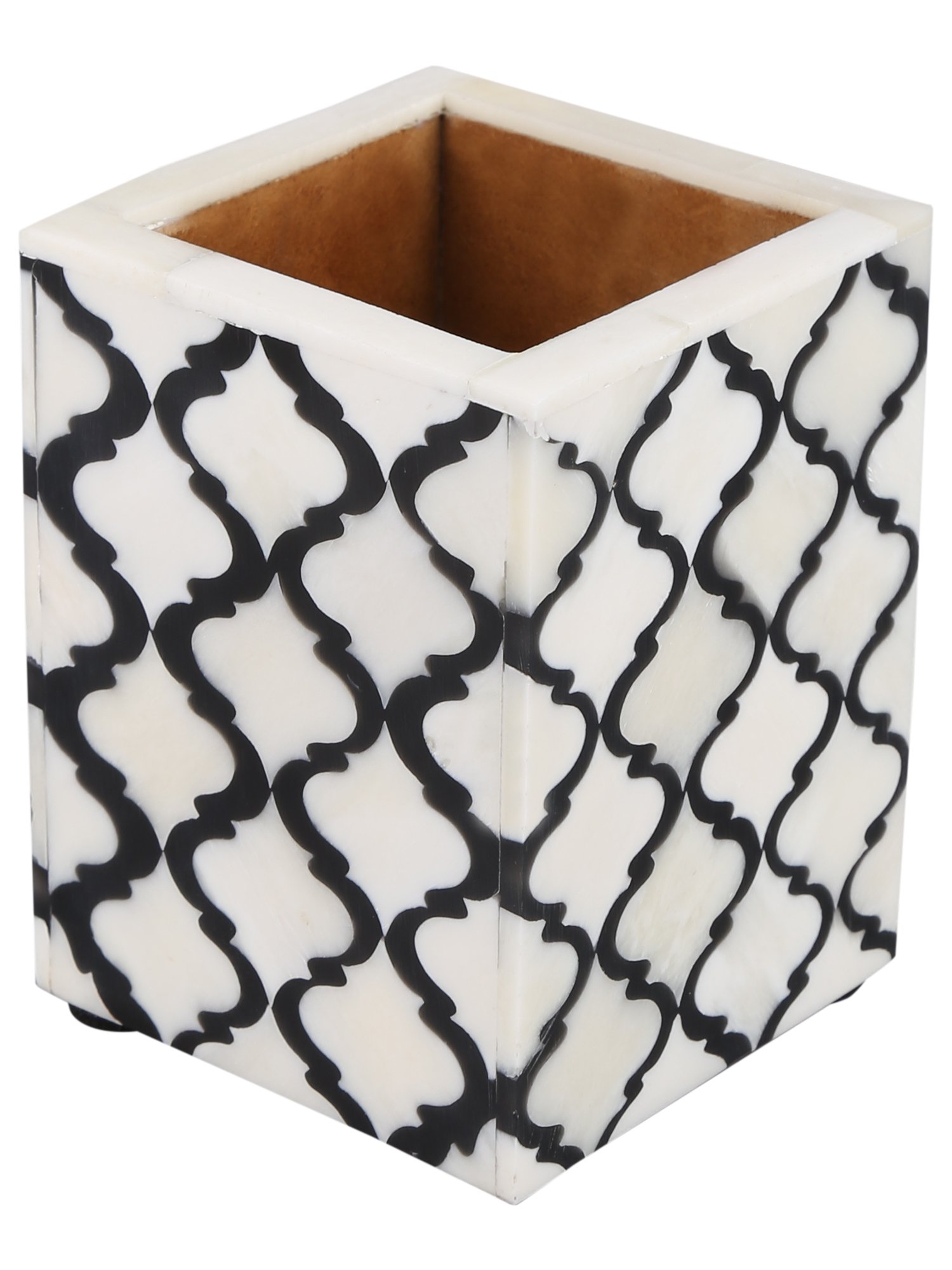 Moroccan Black & White Bone Inlay Pen Holder 3×4 Inch, Handmade Desk Organiser for Office & Home, Modern Patterned Pencil Pot, Stationery Holder, Desk Accessories & Stationery Holder