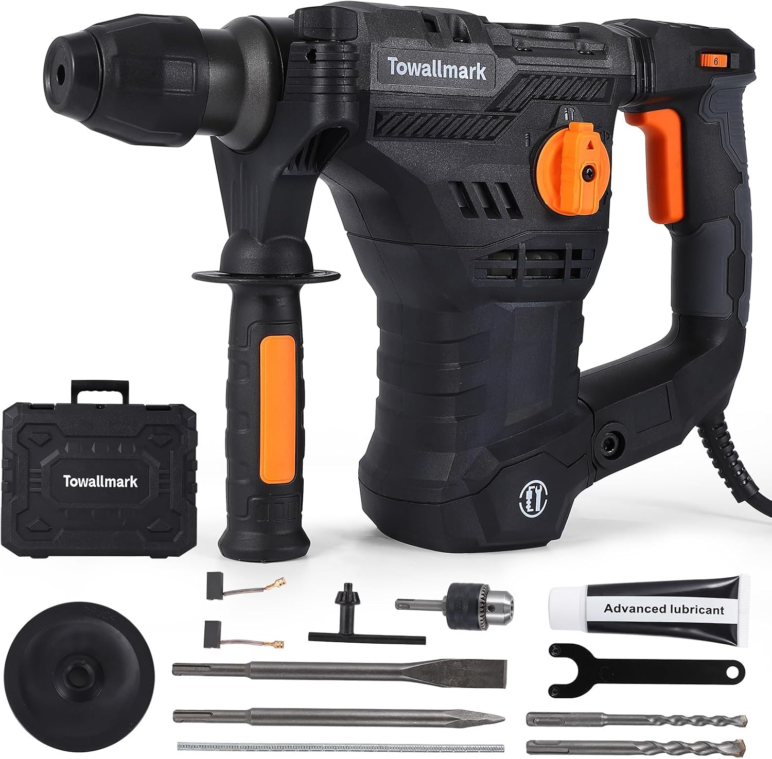 [Upgraded] 12.3 Amp Rotary Hammer Drill, 1-1/4 Inch SDS-Plus 4 in 1 Multi-functional Heavy Duty hammer drill, Safety Clutch, Drill Chuck, for Concrete, Tile, Wall, Stones, Cement and Metal