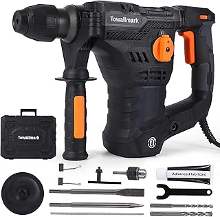 [Upgraded] 12.3 Amp Rotary Hammer Drill, 1-1/4 Inch SDS-Plus 4 in 1 Multi-functional Heavy Duty hammer drill, Safety Clutch, Drill Chuck, for Concrete, Tile, Wall, Stones, Cement and Metal