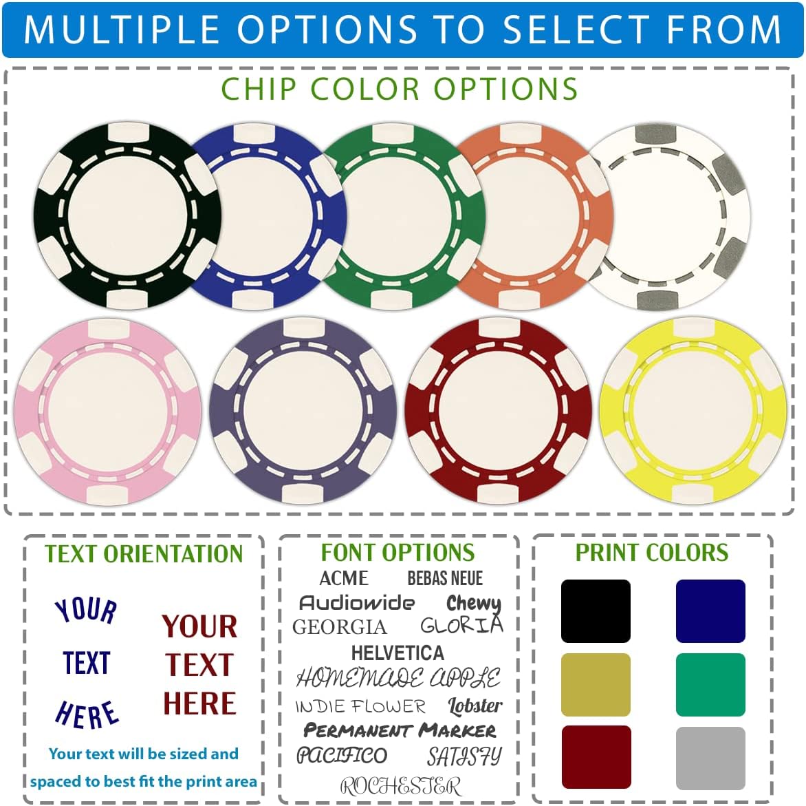 DA VINCI 500 Custom Poker Chips, Imprinted with Your Personalized Text on Both Sides