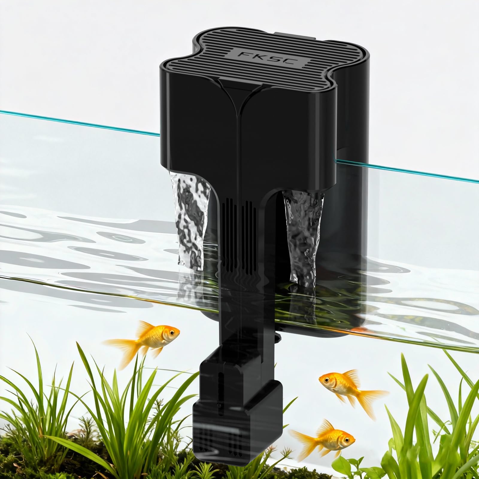 FKSC Hang On Back Aquarium Filter Up 20 Gallons Fish Tanks, 3-Stage Multi-Stage Filtration with Surface Skimmer, Ultra Quiet HOB Power Waterfall Filter for Freshwater