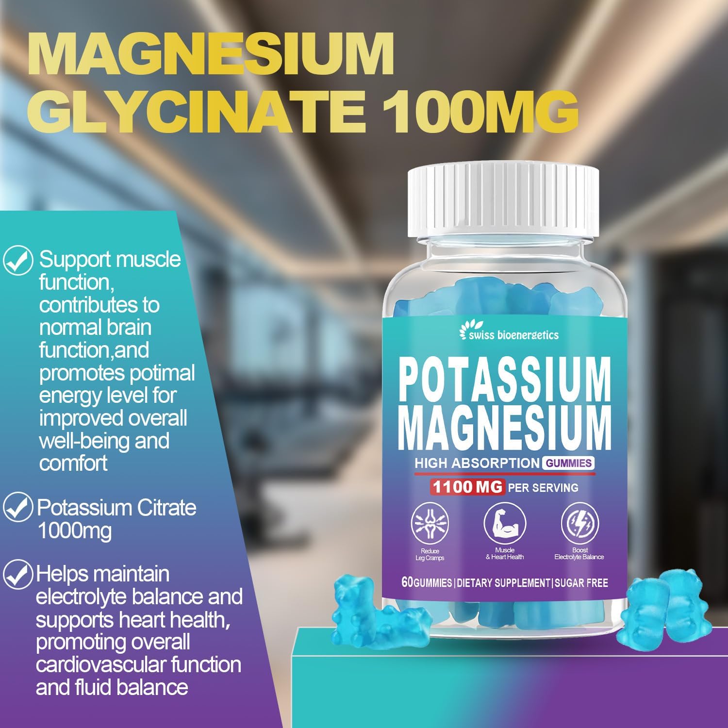 Potassium Citrate 1100mg Gummies, Potassium Supplement for Adults Women & Men, Potassium Magnesium Gummies for Supports Leg Cramps & Muscle Health - Gluten Free, Sugar Free - Blueberry Flavor 60 Count - Image 4