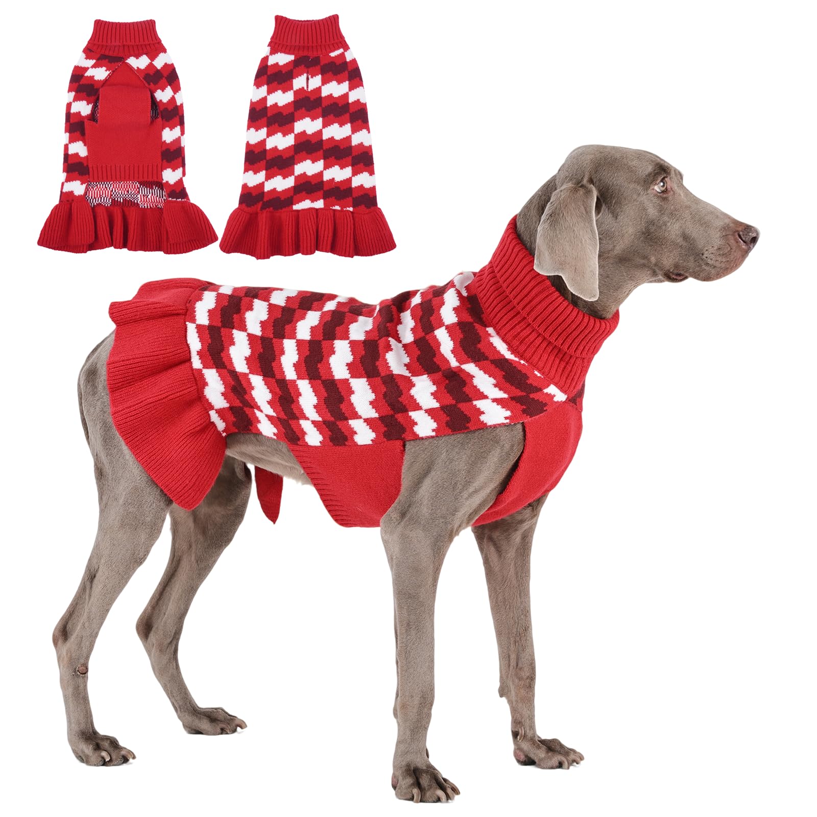 Robe pull pour chien rouge tricoté grand chien col roulé hiver
