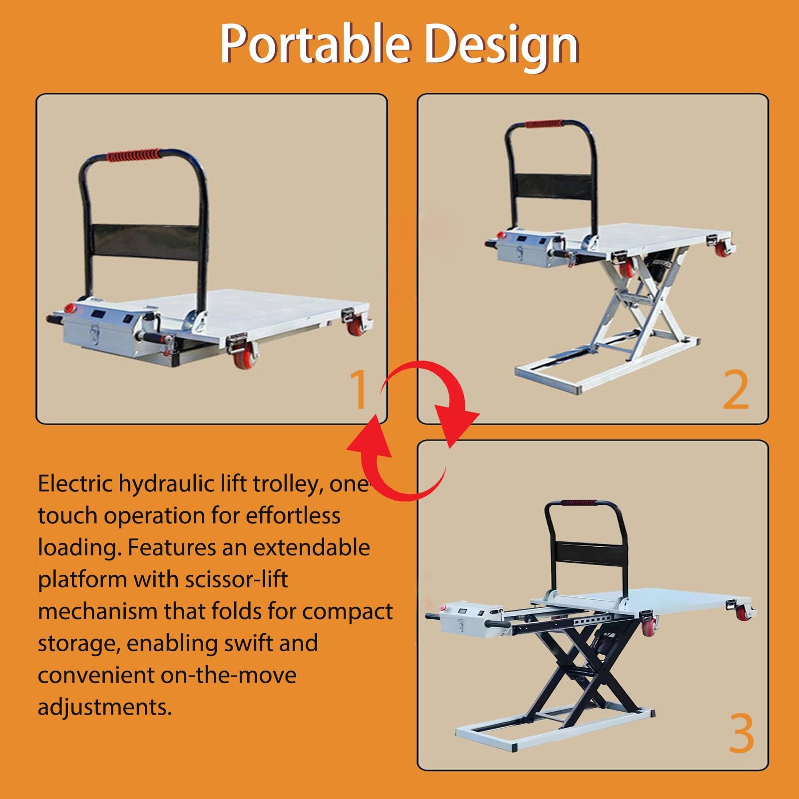 Carrello elevatore a Forbice elettroidraulico - Portata 300 kg con 4 Ruote per Magazzino, transpallet e movimentazione Materiali, Acciaio Inossidabile, 115x75 cm (Carbon Steel 155x75cm)