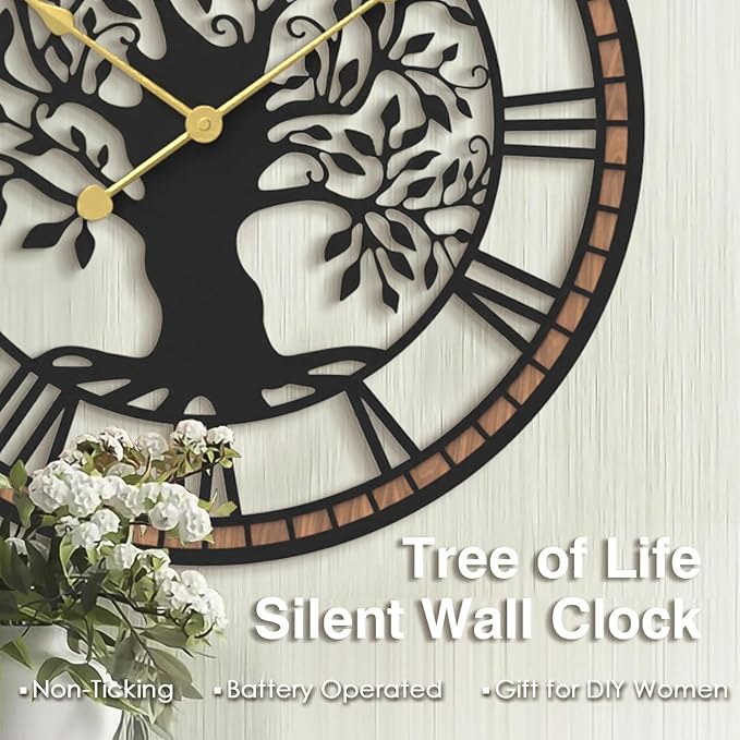 Reloj de Pared Micasso Árbol de la Vida 45.7 cm Analógico Metal Madera miniatura 8