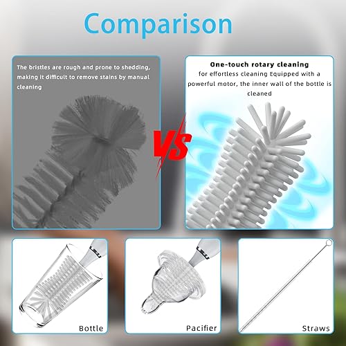 Miniatura 3 de Juego de limpieza de cepillo eléctrico para biberones, limpieza giratoria de 360, viene con cepillo de silicona para botellas, cepillo para pezones,
