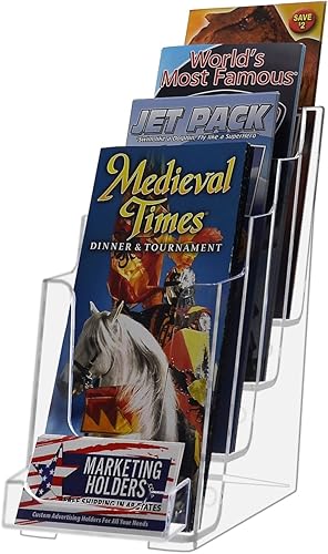 Vista 45 de Marketing Holders Paquete de 10 soportes para folletos para trípticos de 4 pulgadas de ancho y tarjetas de visita de 3.5 x 2 pulgadas, acrílico