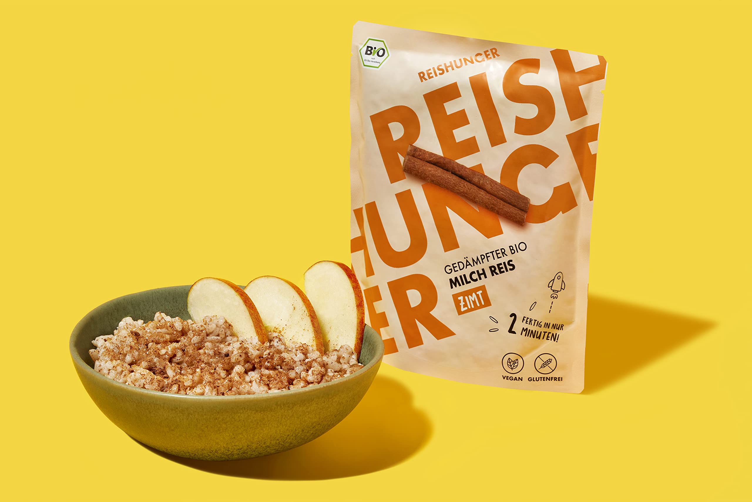 REISHUNGER BIO Gedämpfter Mikrowellen Milch Reis mit Zimt, Tonkabohne & Orangenschale 6x250g - Vegan & Glutenfrei - Fertig in 2 Minuten