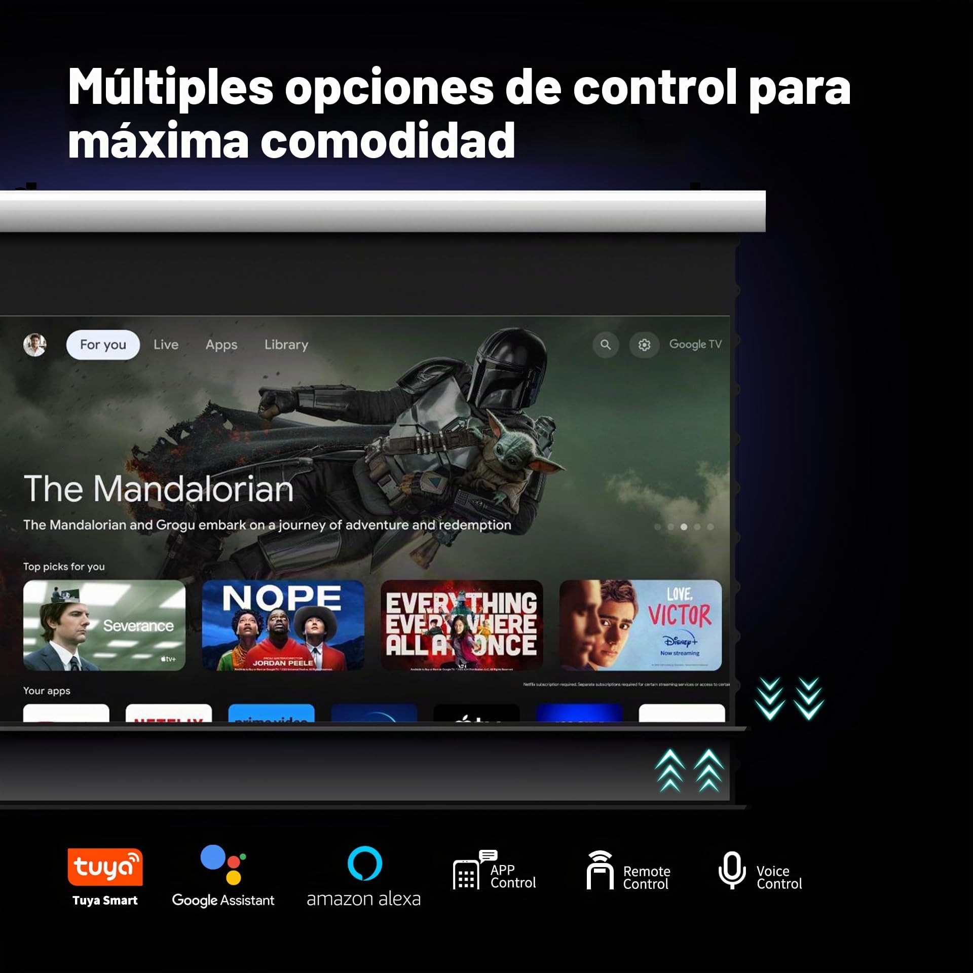 FlowArc Pantalla de Proyección 100 Pulgadas, Eléctrica Motorizada, Black Crystal 4K ALR, Montaje en Pared y Techo, Compatible con Proyectores ST/LT (No UST), para Ambientes Luminosos