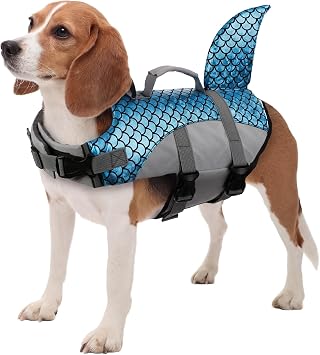 Kuoser Dog Life Jacket with Shark Fin, Ripstop Durable, Blue L | High Float 600D Oxford Ripstop for Durability, Shark Fin Design Visible & Cute, Pet Life Vest for Swimming, Boating, Beach
