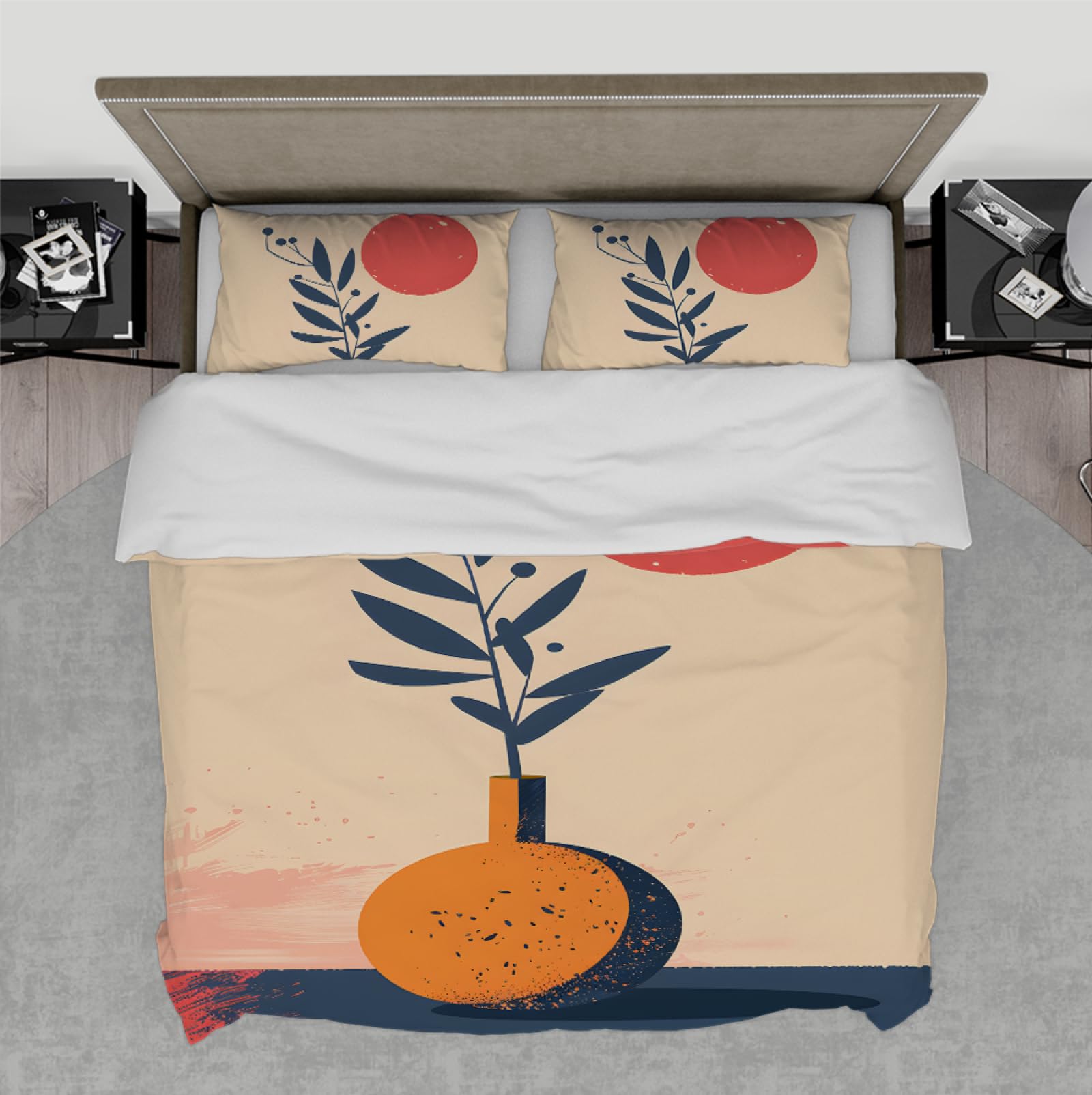 Zestaw poszewek na kołdrę Mid Century Boho kwiatowy układ artystyczny słońce miękkie zestawy pościeli z mikrofibry na wszystkie pory roku z 2 poszewkami na poduszkę 220x240cm