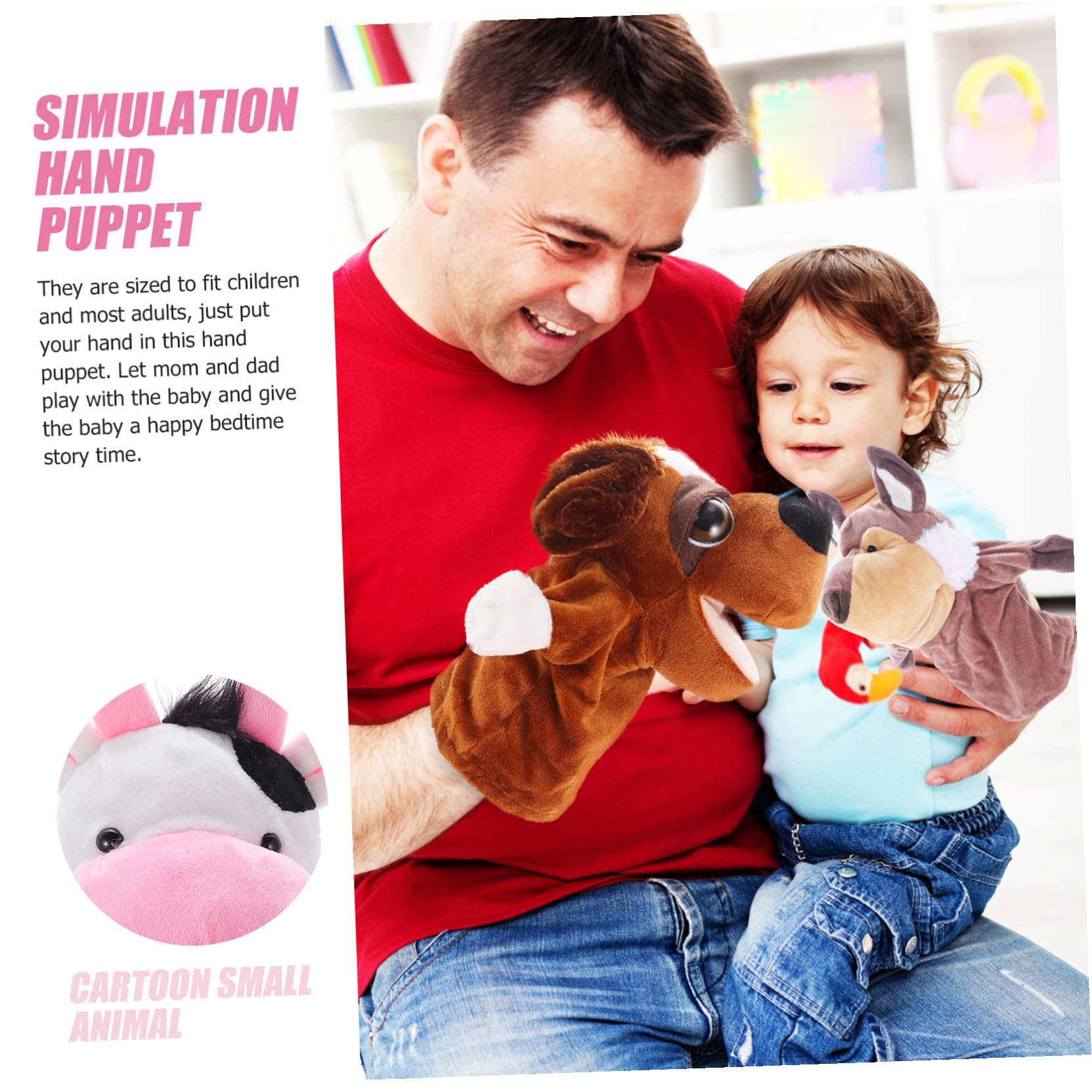 KOMBIUDA Títeres de Mano con Boca Articulada Animales 5 Piezas, Juguete de Peluche Corto para Cuentos y Storytelling