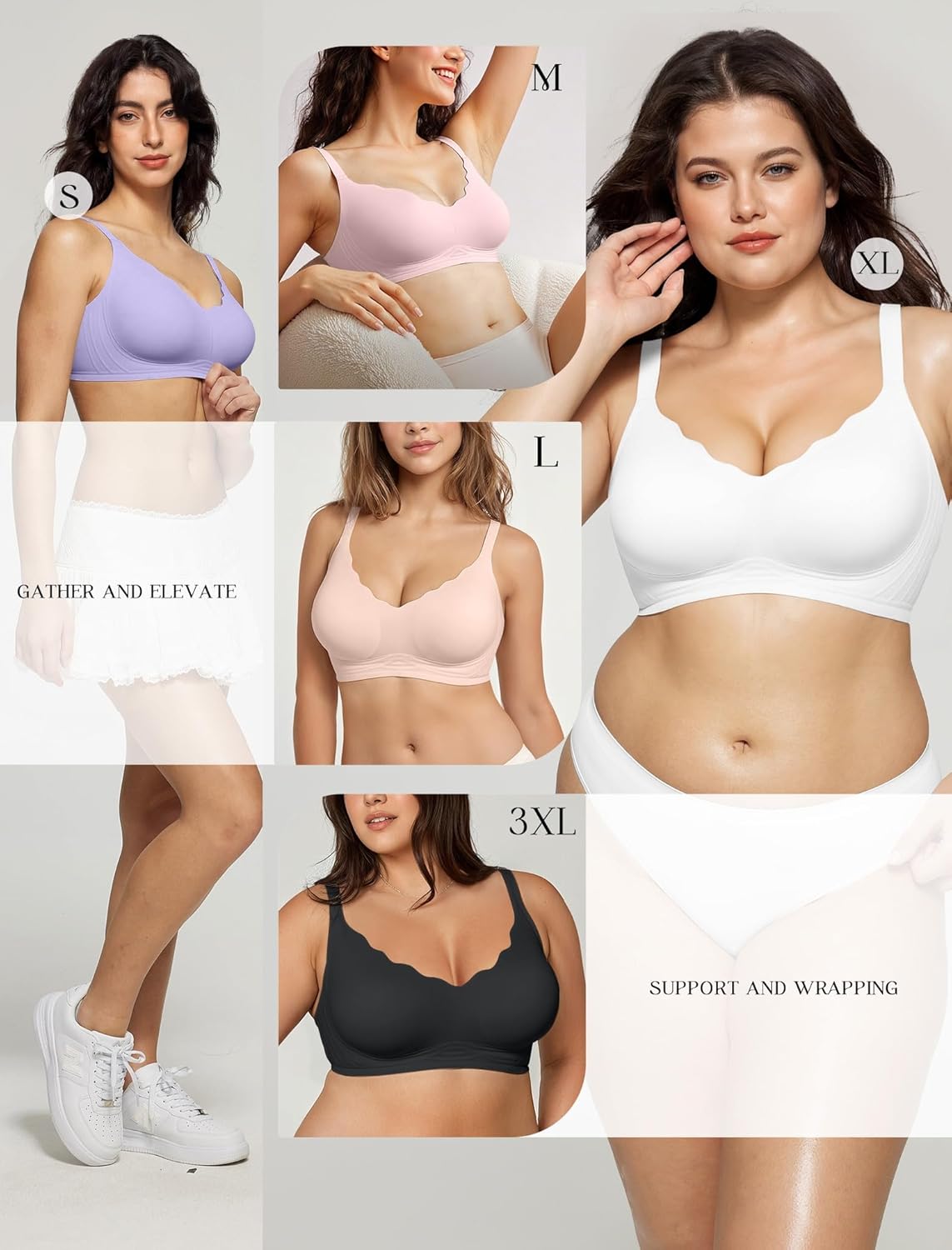 Wireless Seamless Bras for Women No Underwire Push Up Scalloped V Neck Full Coverage Support Bralettes Everyday Bras - Image 5