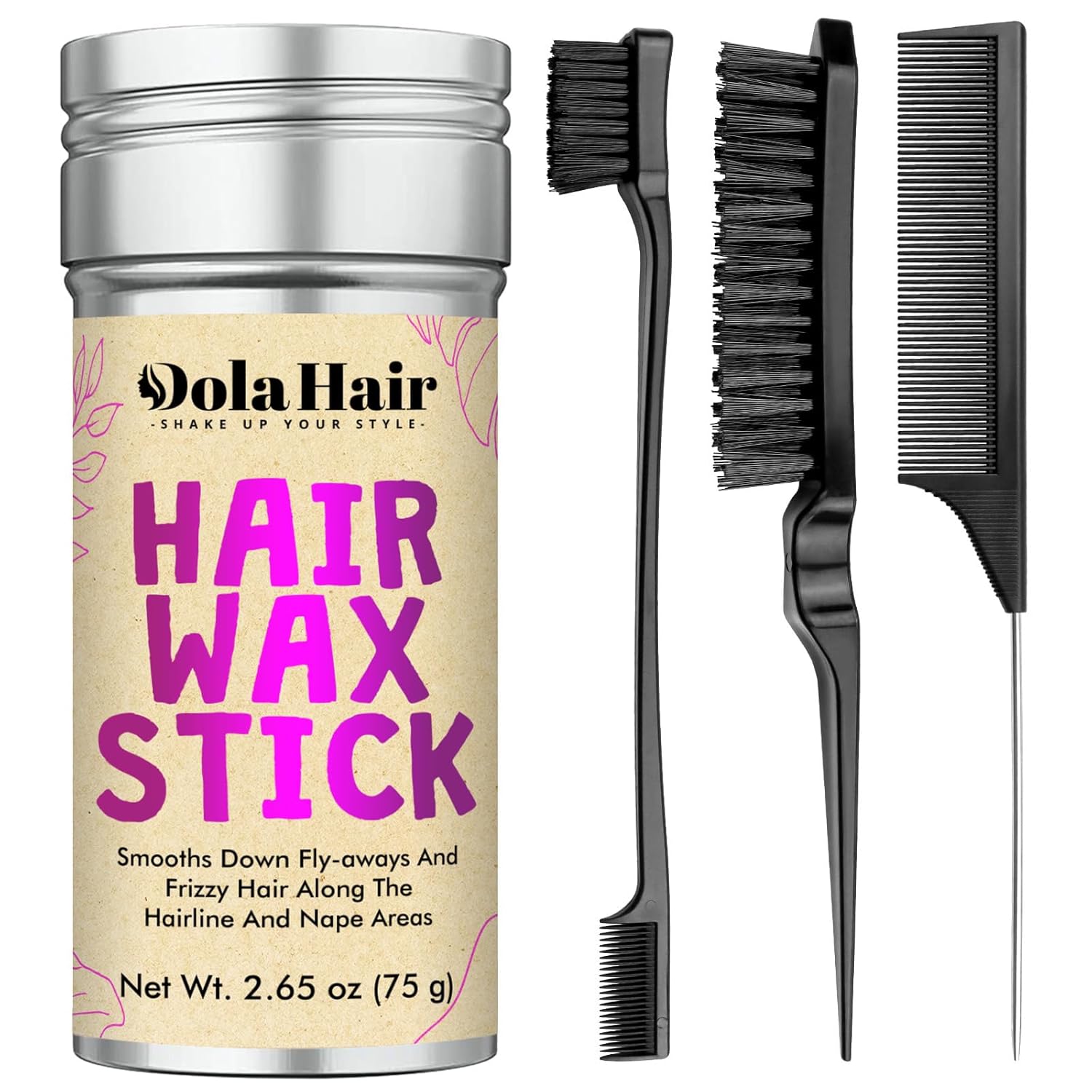Dolahair Hair Wax Stick with Slick Back Brush Kit - Tame Flyaways, Create Sleek Buns for Kids, Women & Men (4-Pack)