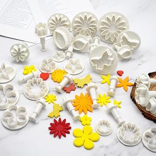 36-piece Flower Fondant Cutters Gum Paste Cookie Stamp Cake Decorating Tool Set - Daisy Leaf Butterfly Heart Plunger Cutter Seal DIY Handmade Clay Embosser Mini Mold Maker
