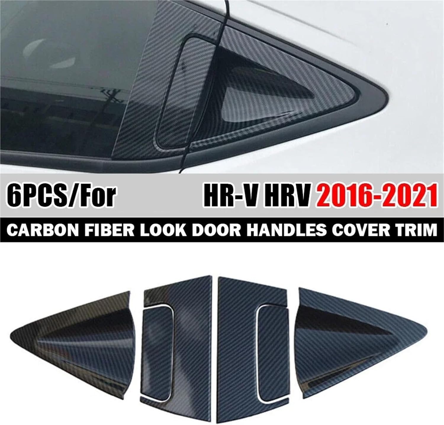 6Pcs Car Sticker Rear Louver Window Side Door Handles Cover Trim Vent Scoop ABS Compatible with Honda HR-V HRV 2016-2021