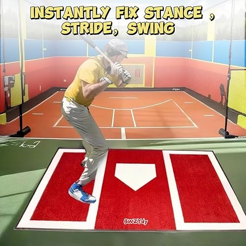 Miniatura 5 de Alfombrilla de Bateo de Béisbol y Sóftbol  Base de Goma Antideslizante de 6 x 4 pies, Home Plate con Caja del Bateador, Diseño Plegable de 12 Libras