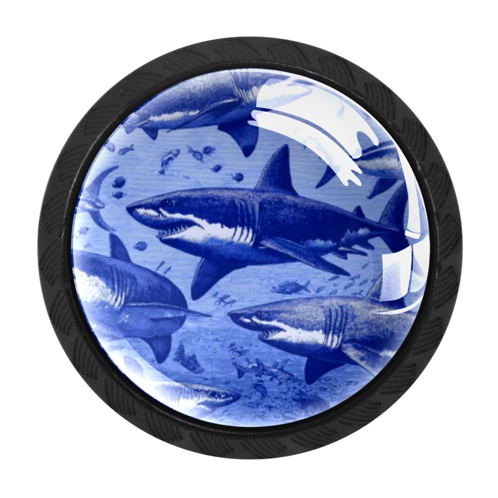 CHENZZZZ 4 Pieces Sharks Blue (2) Drawer Knobs, 35mm Black Cabinet Knobs, Drawer Pulls and Knobs, Dresser Drawer Knobs, Cabinet Hardware Kitchen Cabinet Knobs