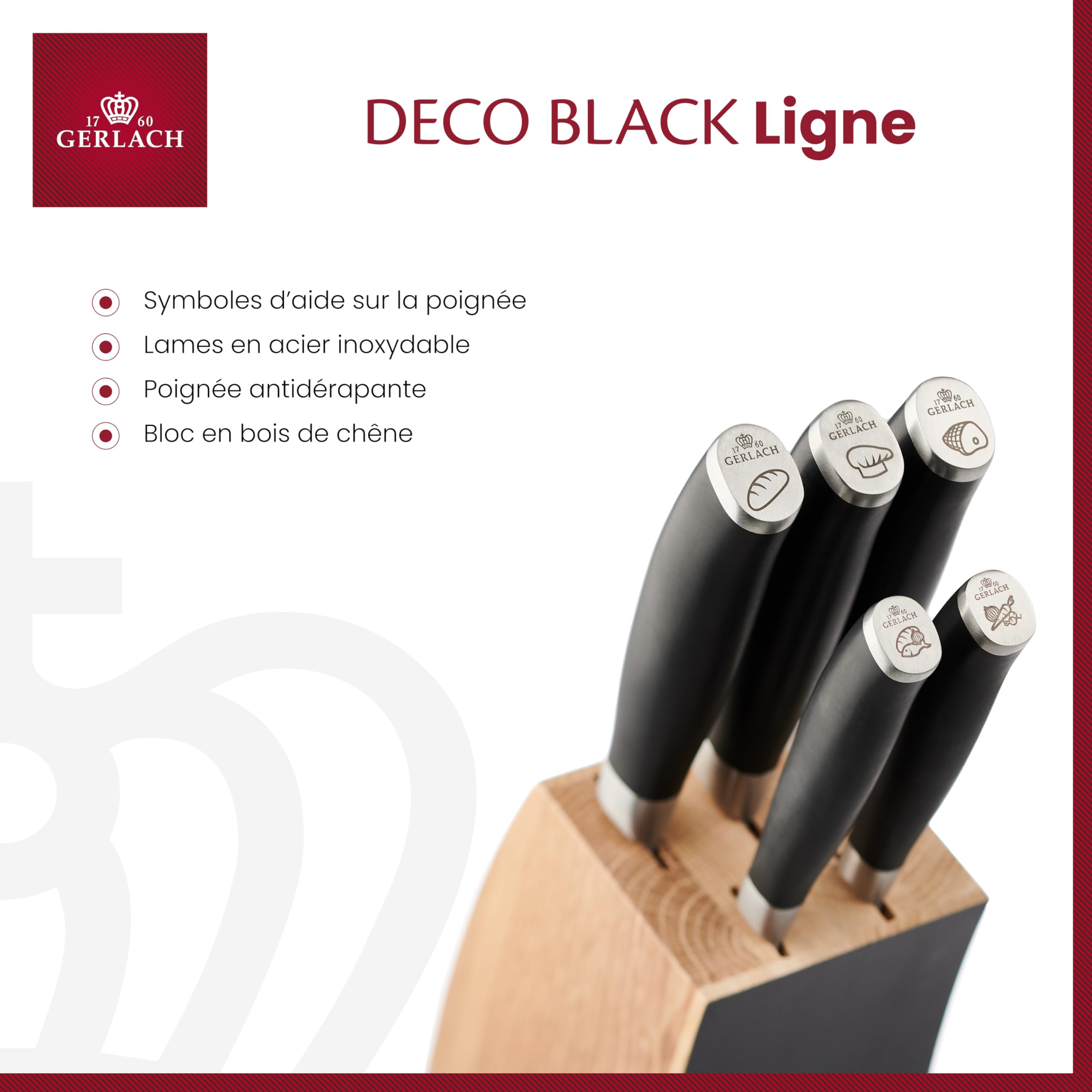 Gerlach - 5901035500006 | Bloc de couteau Deco Black | Acier inoxydable