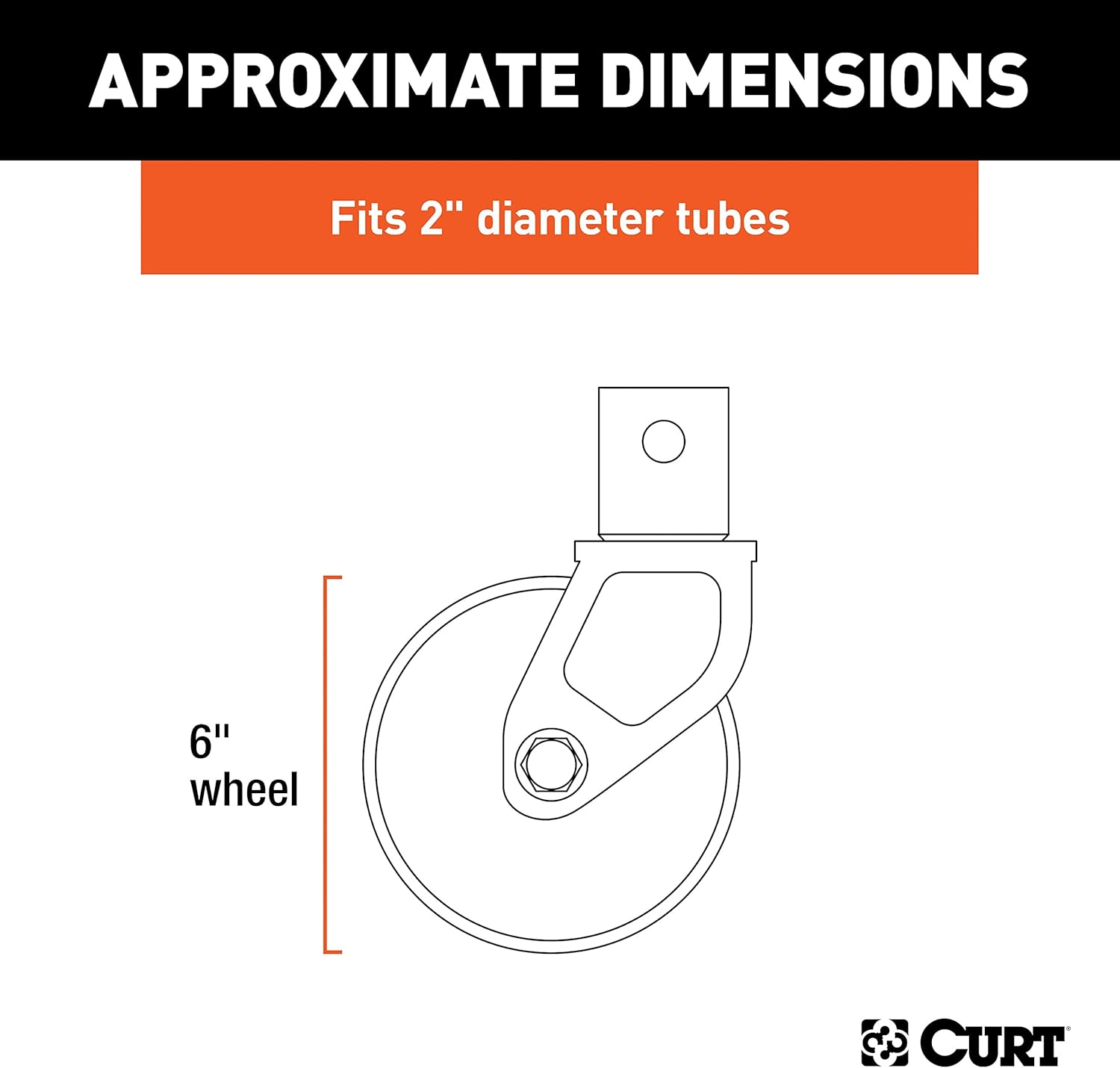 CURT 28276 6-Inch Caster Trailer Jack Wheel Replacement, Fits 2-In Tube, 1,200 lbs