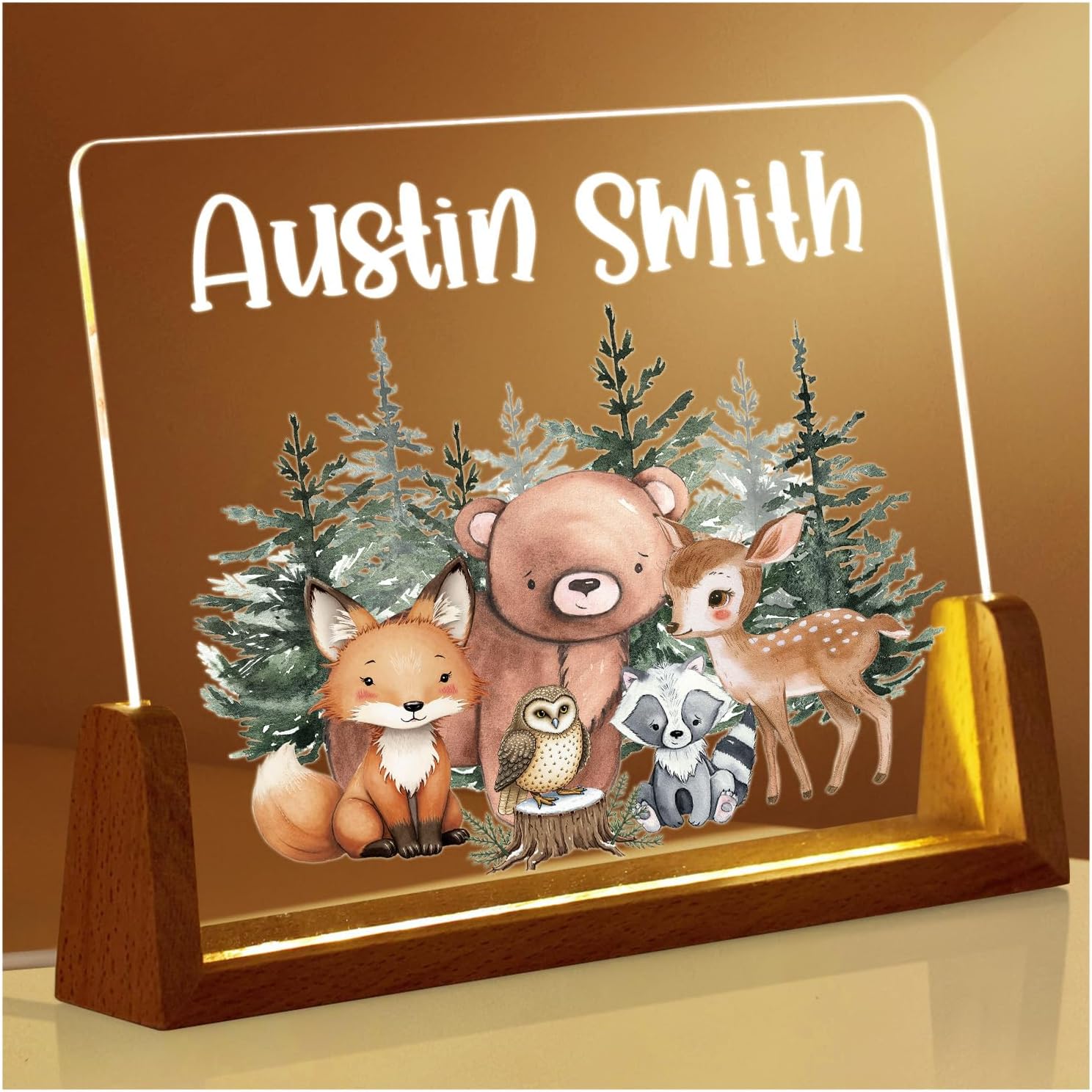 Woodland Animal Baby Name Night Light, Woodland Baby's First Christmas, Forest Animal Baby Night Light, New Baby Gift, Pregnancy Newborn Baby, Best Gift for Baby