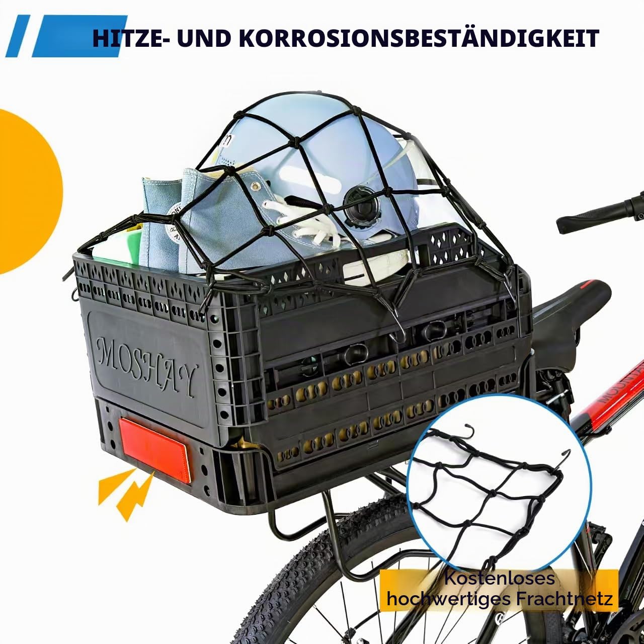 MOSHAY Faltbarer Heckkorb für Fahrräder, patentiertes Design, mit 32 l großem Fassungsvermögen, Premium-Qualität, langlebig, resistent gegen Hitze und Korrosion