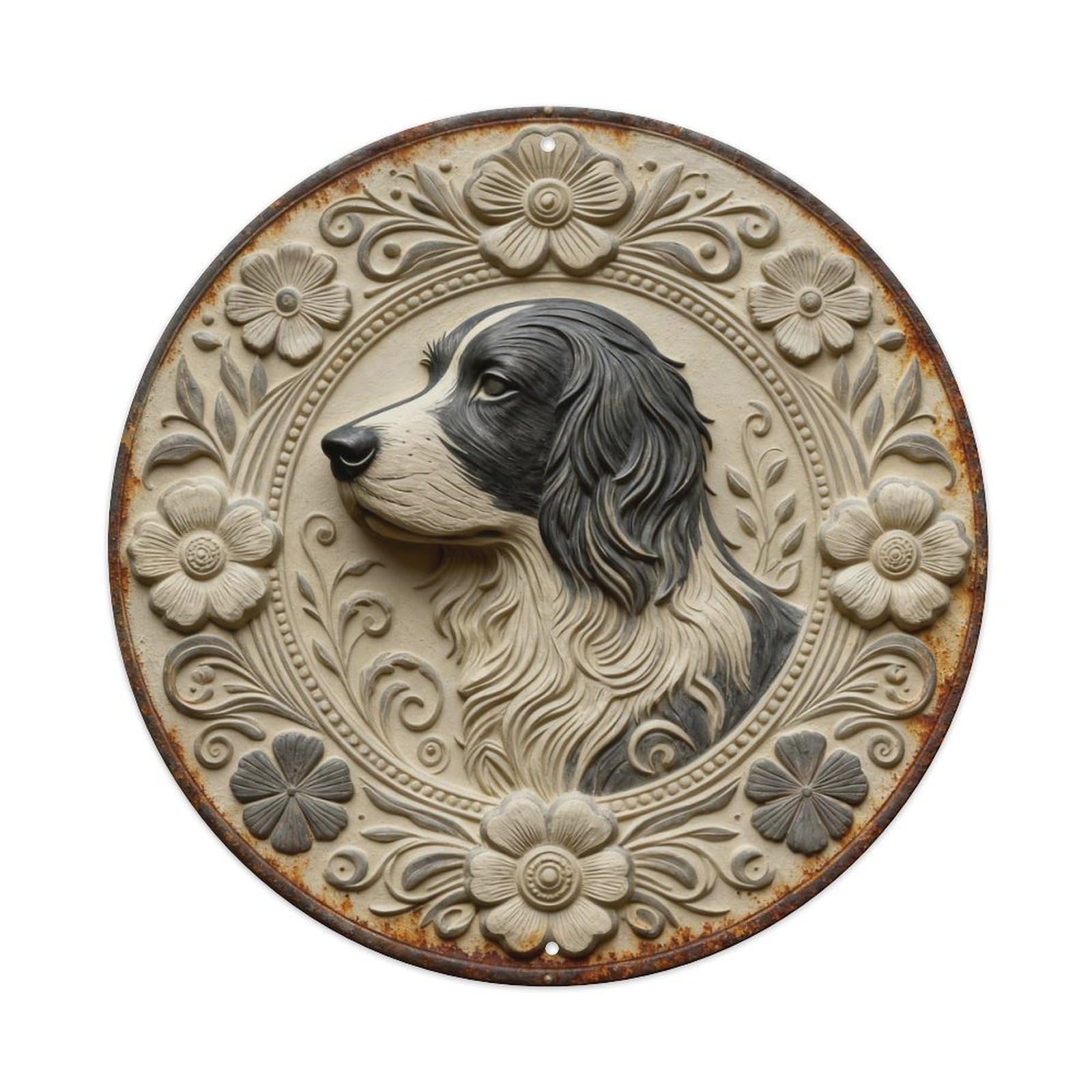Zlatcbu Vintage Floral Border Spaniel Portrait Metal Tin Sign Retro Wall Art Poster, Decor For Home Living Room Bar Cafe Garage, 8X8 Inch