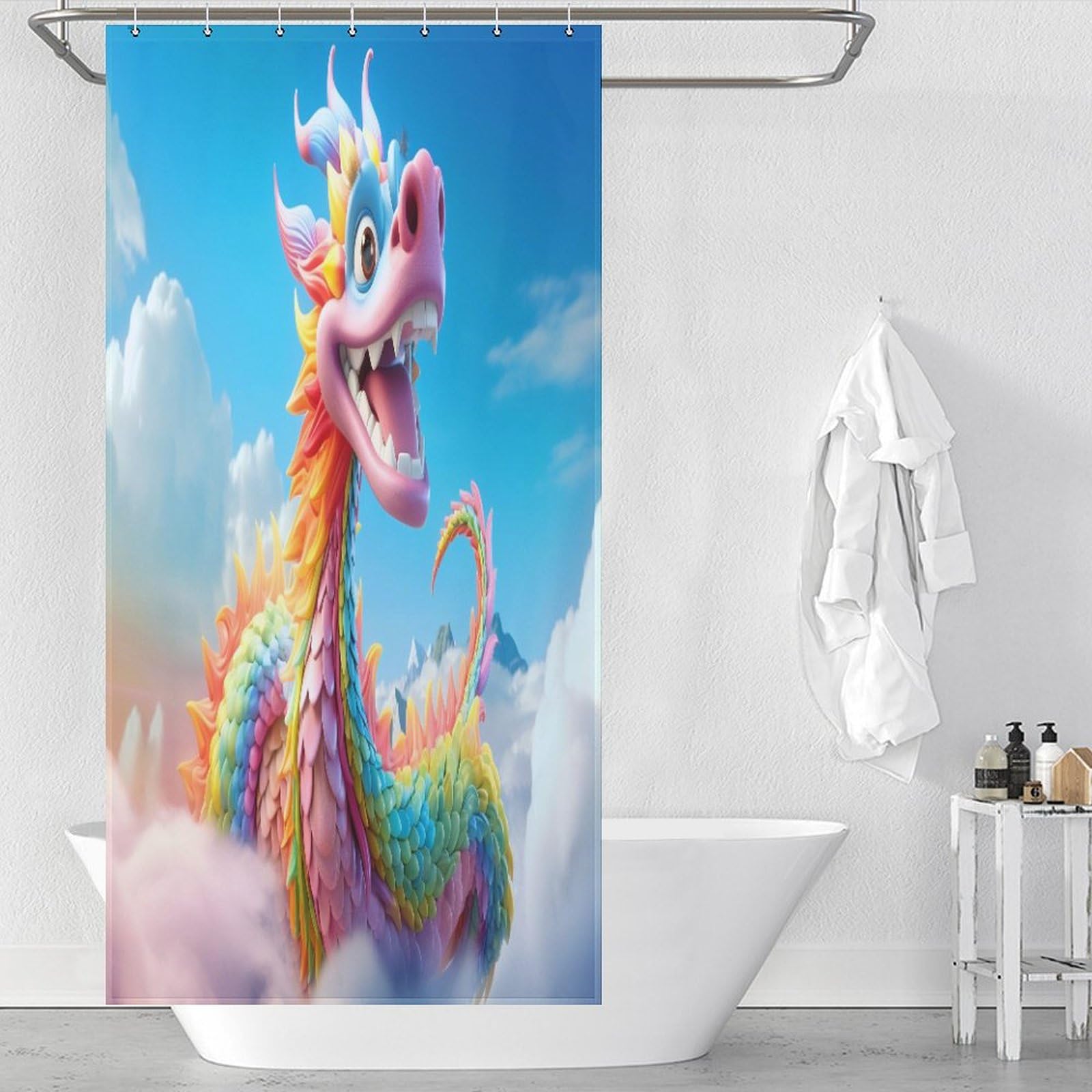 Rideau de douche dragon pour baignoire, textile imperméable lavable style fantastique