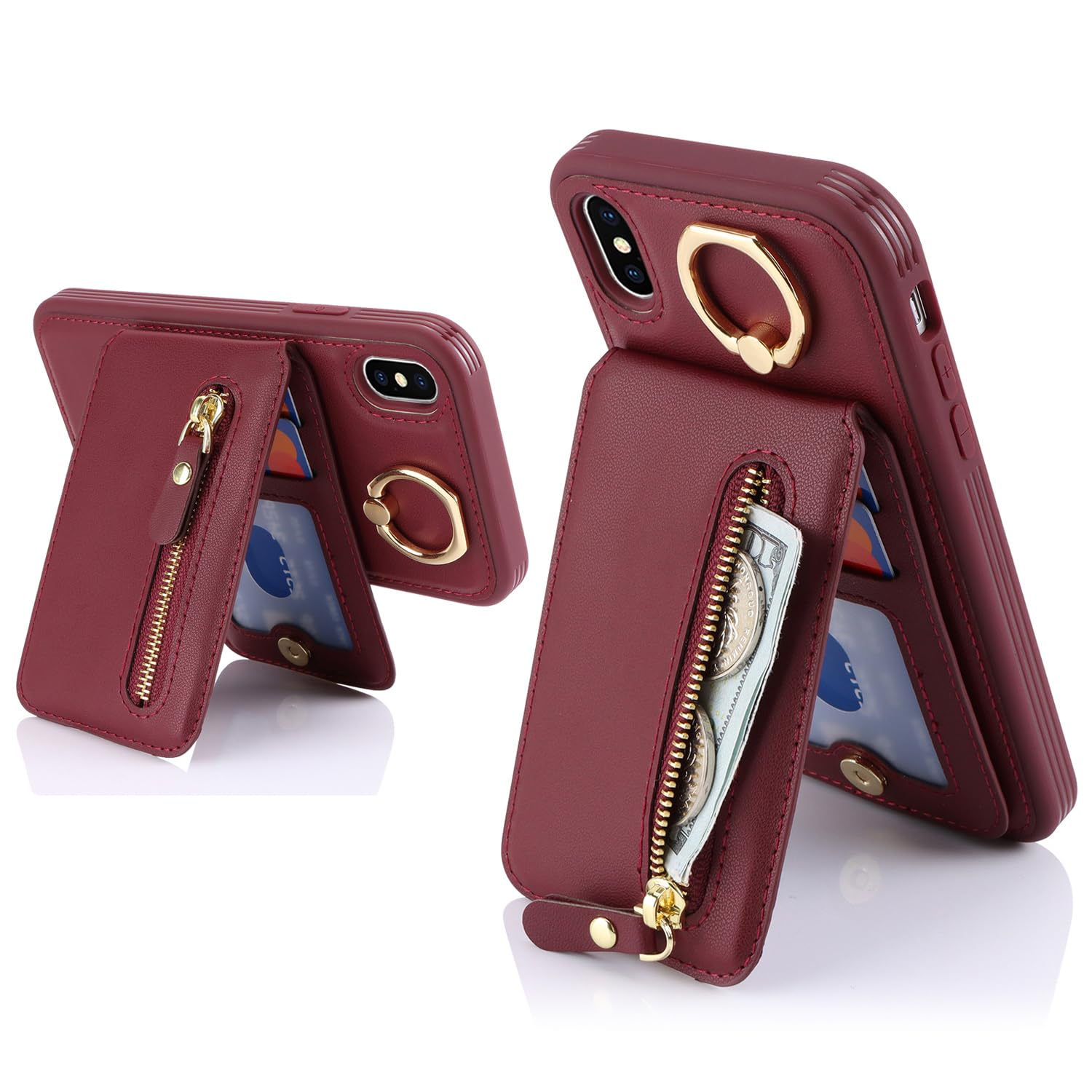 SailorTech iPhone X/XS Case with Card Holder, Ring Stand, Kickstand - Burgundy - Image 4
