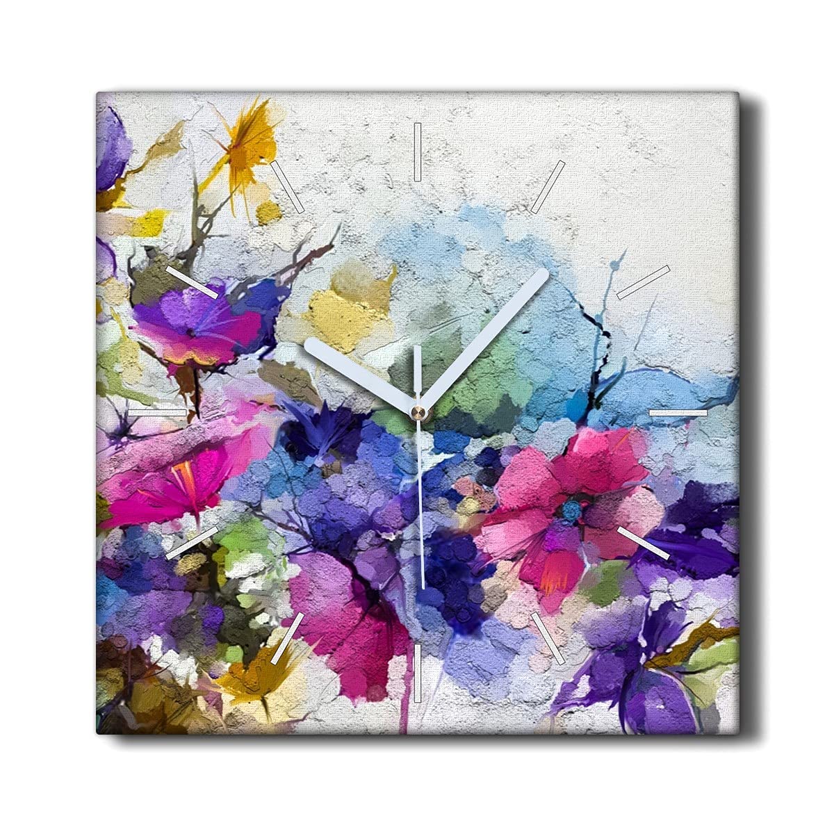Horloge sur Toile sans tic-tac decoration murale salon motif fleurs 30x30