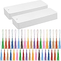 DSYIL 100 Pack Blank White Cardstock Bookmarks with Colorful Tassels - 5.5x2 Inch DIY Craft Kit for Personalized Bookmarks & Gift Tags