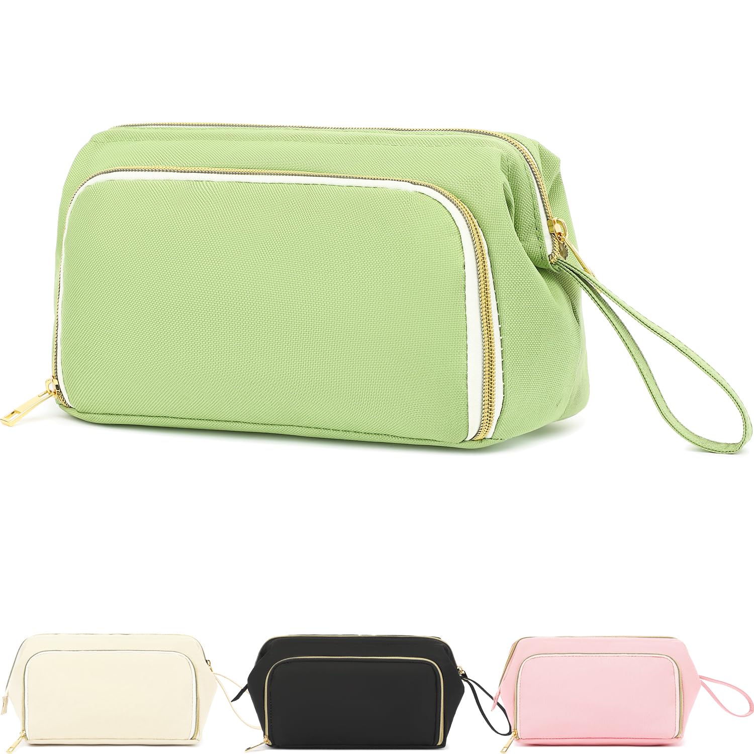 Fammart Travel Makeup Bag, Wide-open Cosmetic Bag Make Up Organizer Case with Brushes Pocket for Women, Large Family Toiletry Bag Skincare Pouch for