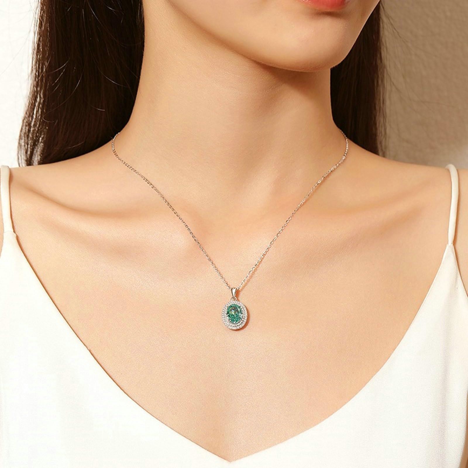Collar de mujer de oro blanco 585 de 14 quilates, cadena de 45 cm, colgante de oro blanco con colgante de halo con paraiba topacio padparadscha tanzanita 3ct y moissanite collar para bodas
