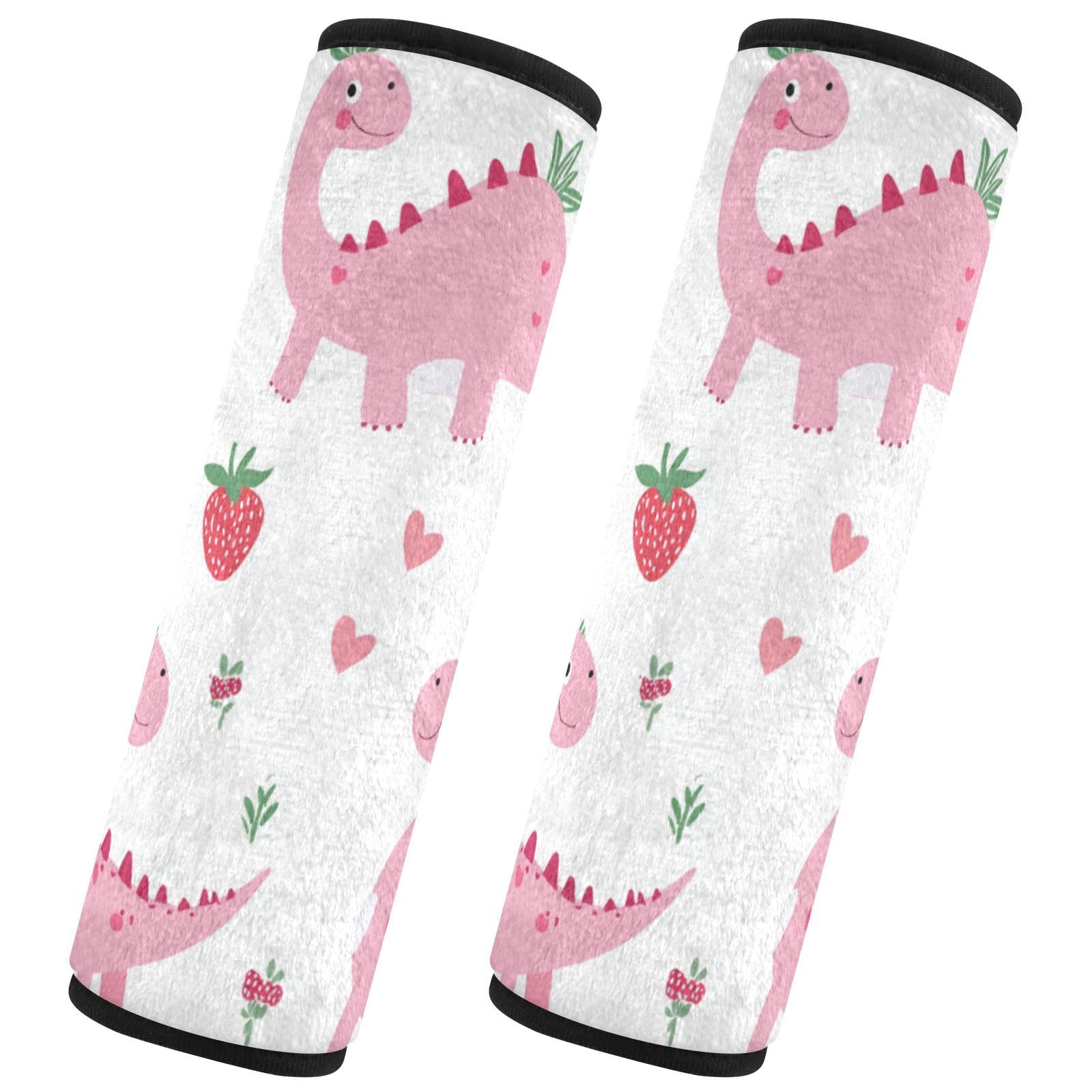 Seat Belt Covers 2 Pack Pink Dinosaurs Hearts Strawberry Car Seat Strap Covers Super Soft Car Seat Neck Cover for Boys Girls Adults Babies S