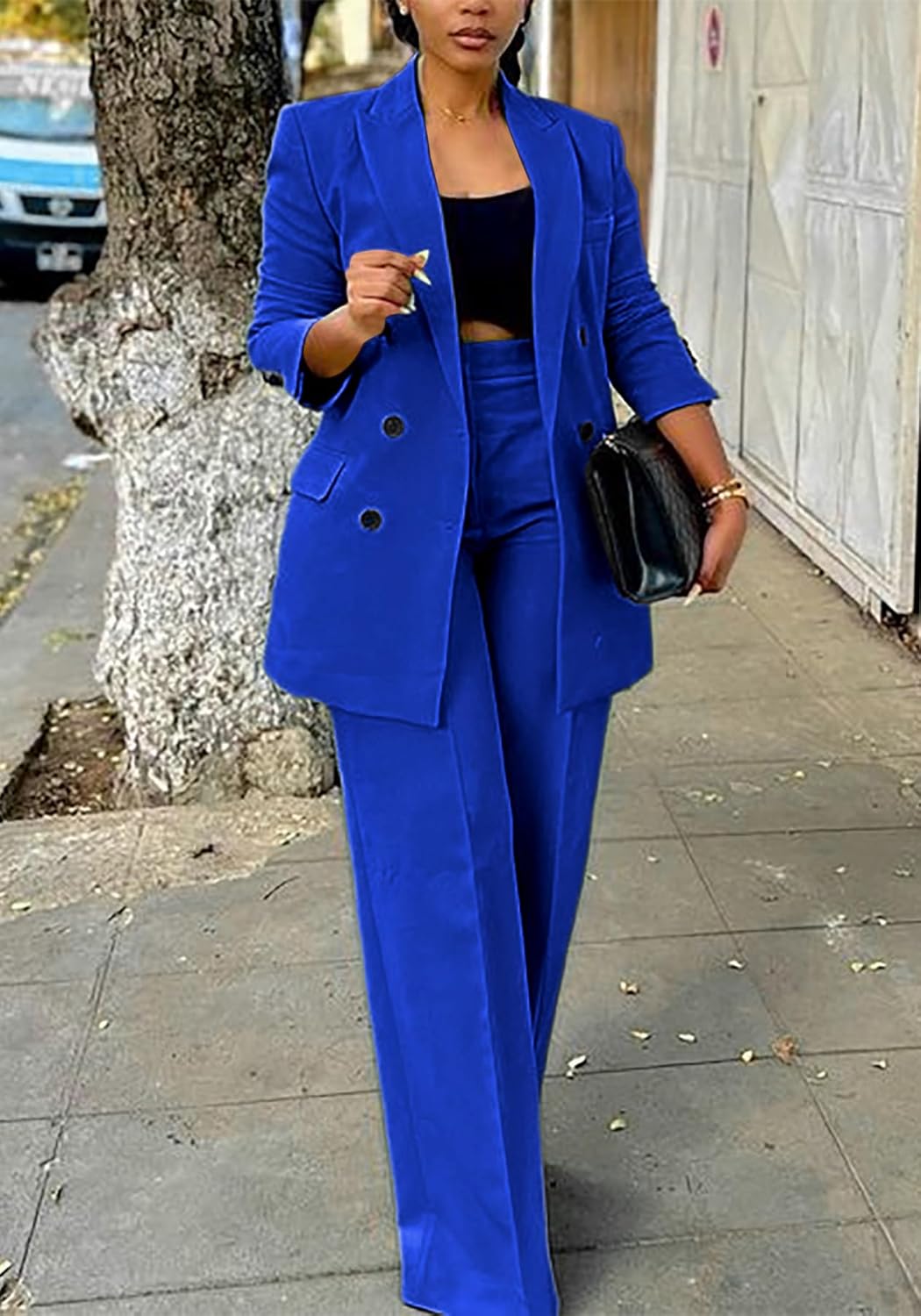 Tcremisa Pants Suits for Women Dressy 2 Piece Business Casual Outfits Double Breasted Blazer Wide Leg Pants Set Office Work - Image 3