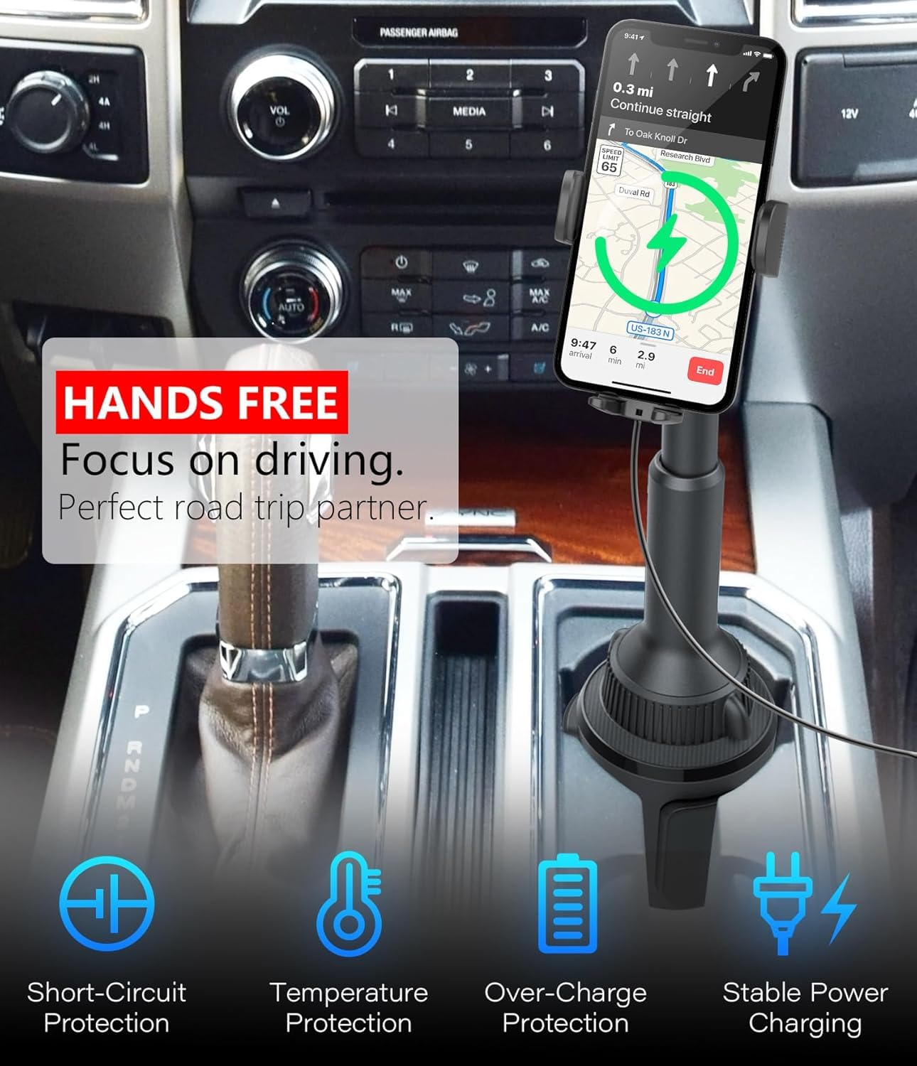Support de téléphone Portable de Voiture avec Fonction de Charge. Chargeur de Voiture sans Fil Rapide 15 W, Porte-gobelet de Voiture, Support de téléphone Chargeur Qi avec Adaptateur QC 3.0