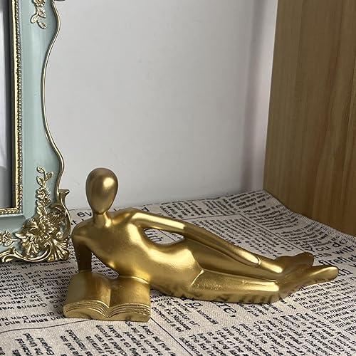 Miniatura 9 de ZheJiu Estatua de lectura, escultura abstracta, estatuas de resina para decoración del hogar, estante moderno de oficina en el hogar, estantería de