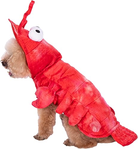 Miniatura 2 de Mogoko Disfraz de langosta para perro, gato, vestido de cosplay de Halloween para mascotas, sudadera roja con capucha para cachorro, ropa cálida