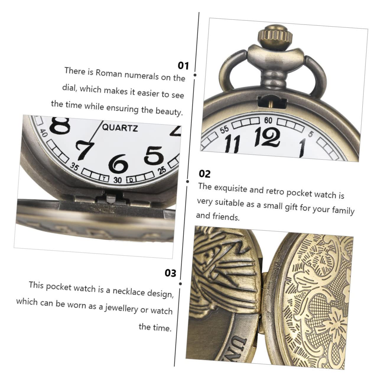 PACKOVE 3piezas Reloj De Bolsillo De Estilo Retro Diseño De Collar Reloj De Accesorio Vintage para Regalar Familiares y