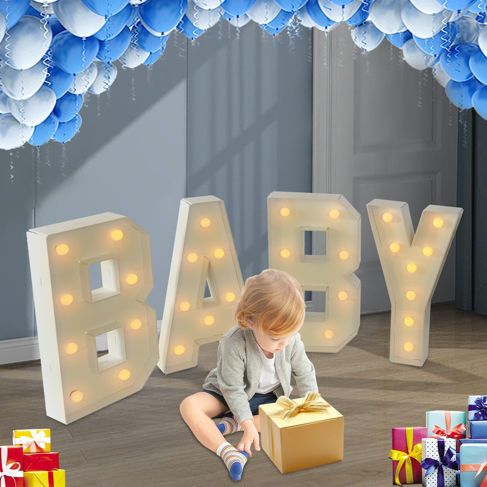 Lettere luminose giganti BABY LED in altezza 70 cm, ragazzo e ragazza, decorazione per baby shower, Gender Reveal Party, feste di nascita, compleanni